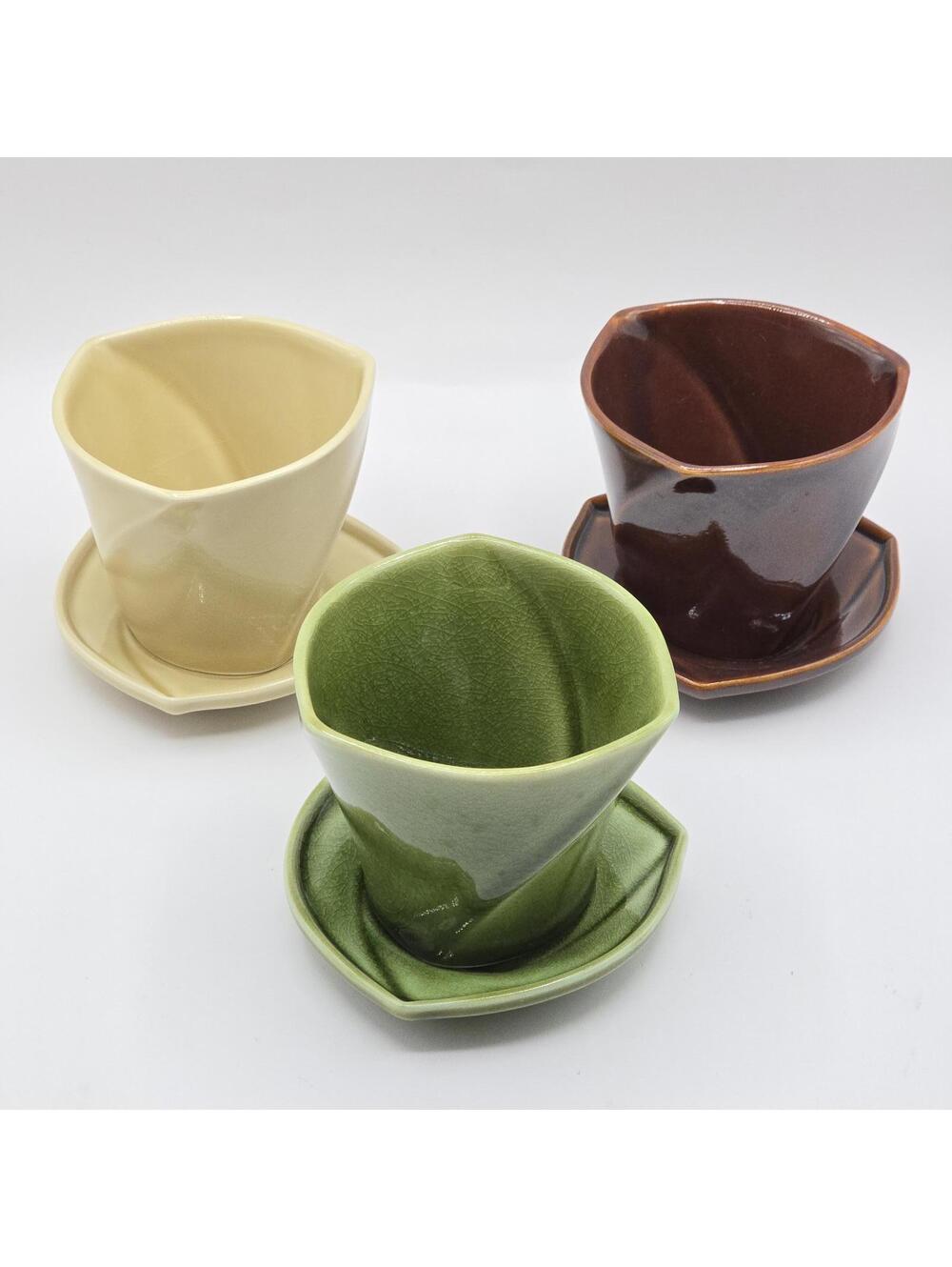 Japanese Organic Hand-Formed Tea Cups and Saucers